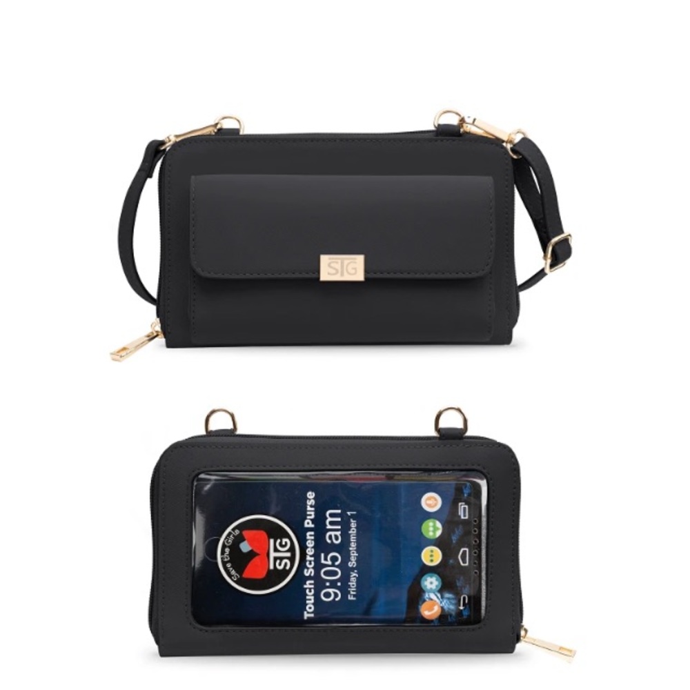 Save The Girls black multi pocket crossbody handbag.